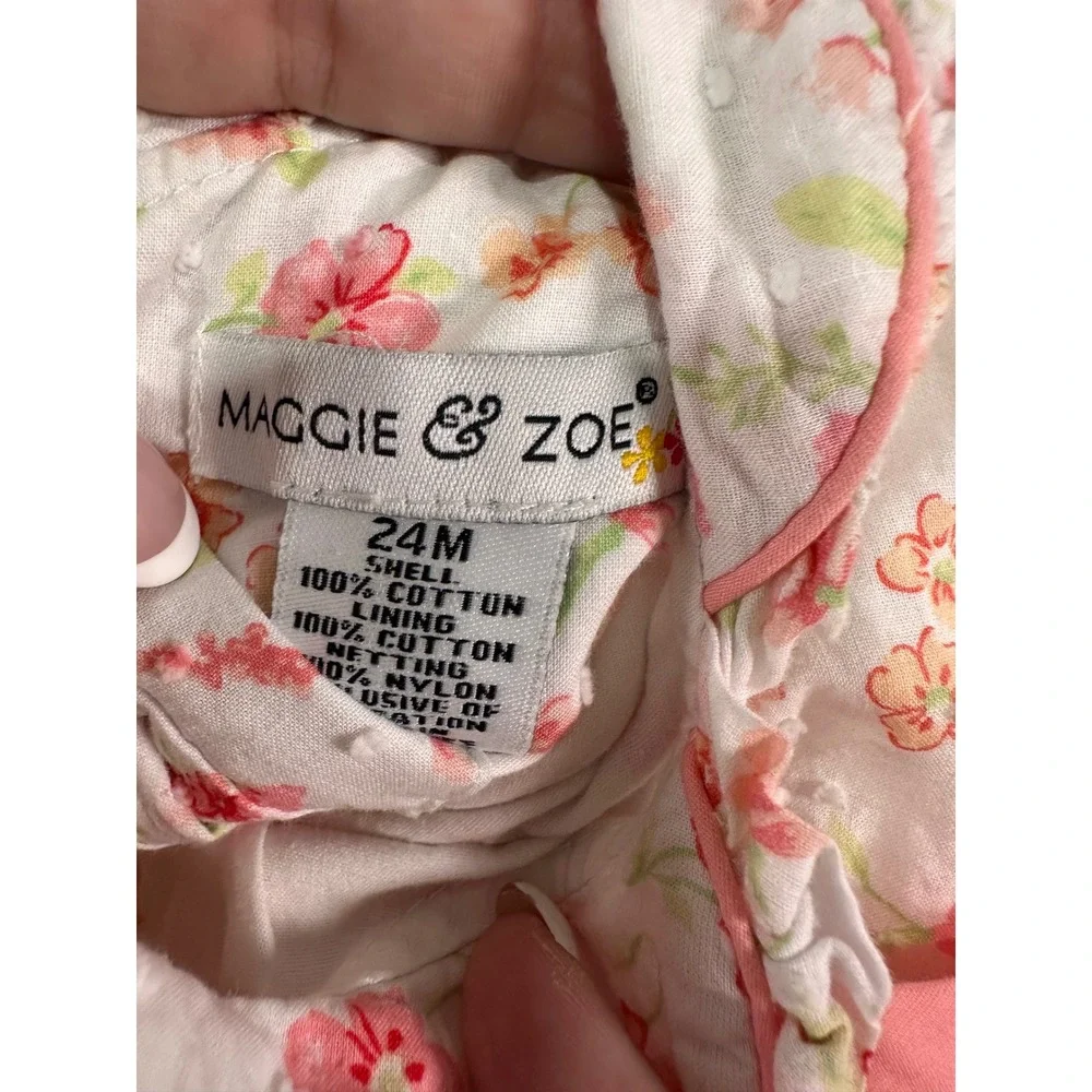 Maggie & Zoe Floral Dobby Dress 24M White Pink Sash Peter Pan Collar Baby Girl